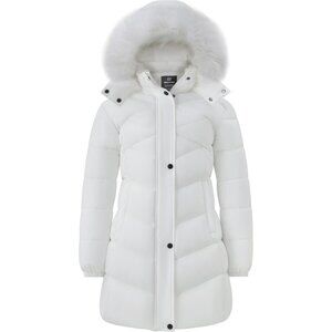 Women's Long Winter Warm Waterproof Quilted Puffer Jacket Coat White Fabric